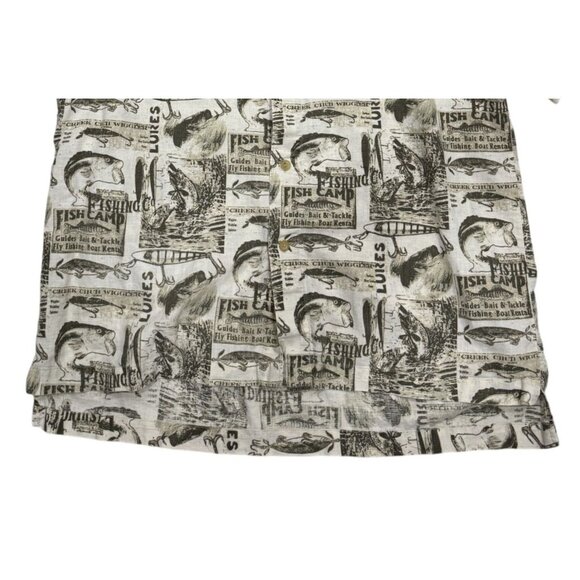 Woolrich Mens Light Olive Fish Signs AllOver Print Linen/Cotton ButtonUp Shirt L - Picture 3 of 8